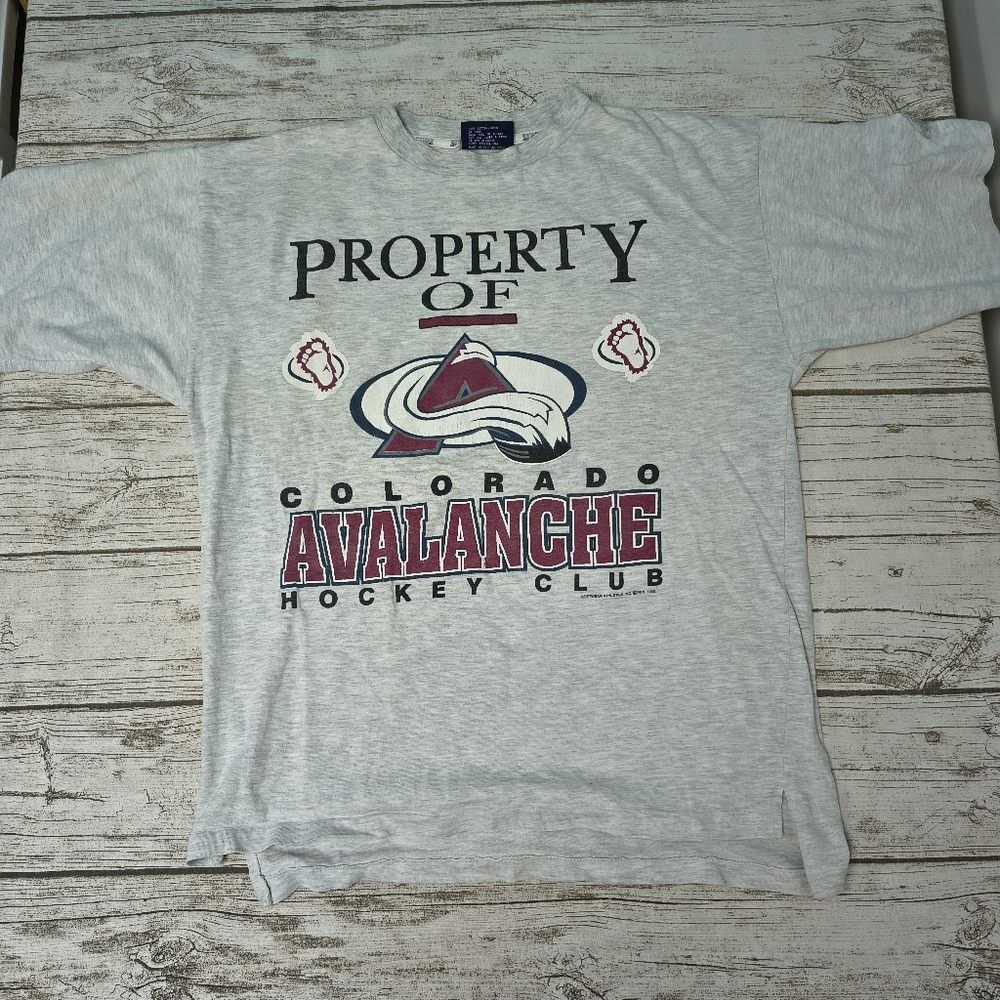 Vintage 1995 Colorado Avalanche Gray Graphic T Shirt Size Large